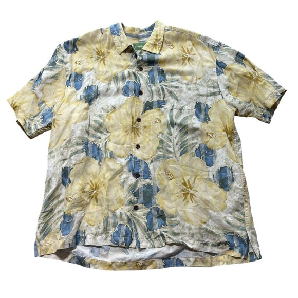 Tommy Bahamas Men's Sz Extra Large Yellow Casual Hawaiian Silk Floral - Picture 1 of 8
